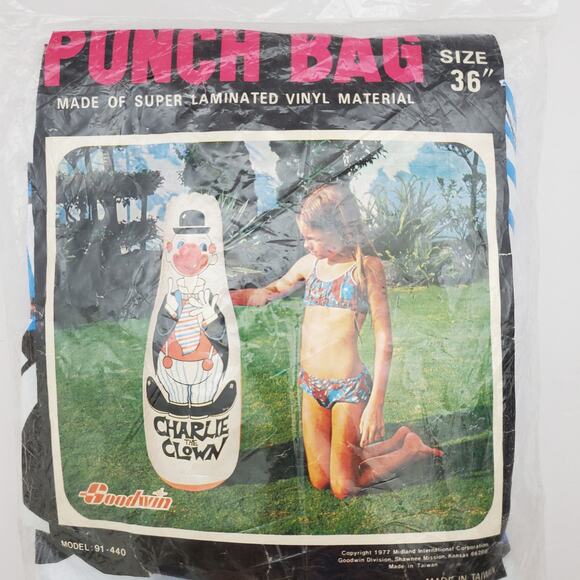 Vtg Charlie The Clown Punch Bag 1977 Inflatable New in Bag Goodwin Brand 36" T - Picture 1 of 9